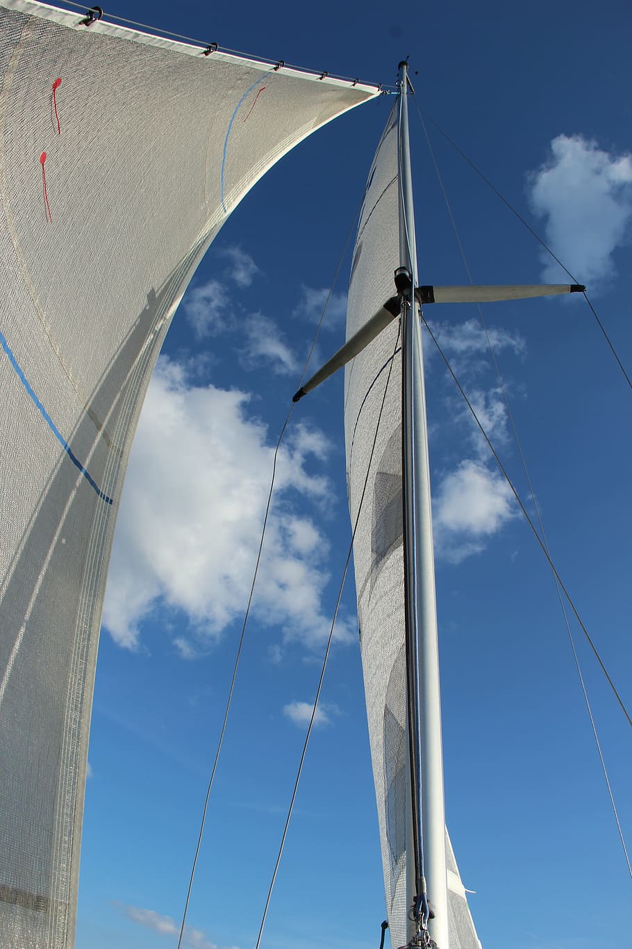 sail, sailing mast, sky, sailing boats, sailing trip, cloud - sky, sailboat, nautical vessel, low angle view, mast