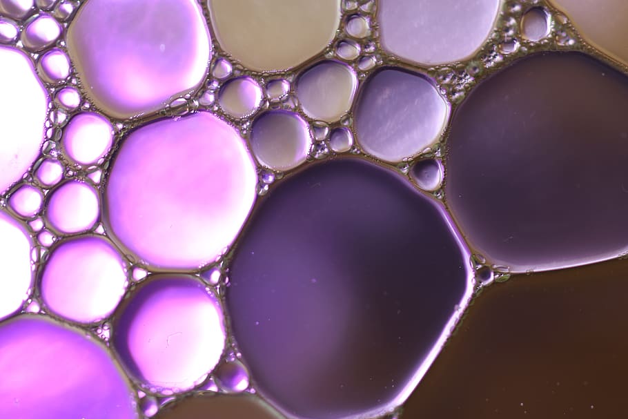ungu, abu-abu, permukaan mosaik kaca, minyak dalam air, minyak mata, cairan, abstrak, tekstur, makro, minyak