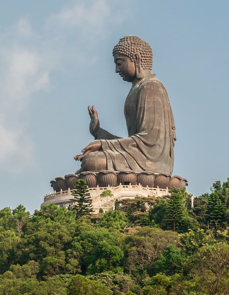 gautama buddha figurine, giant buddha, tian tan, wisdom, serenity, lotus, 34 meters high, 250 tonnes, monumental statue, amoghasiddhi