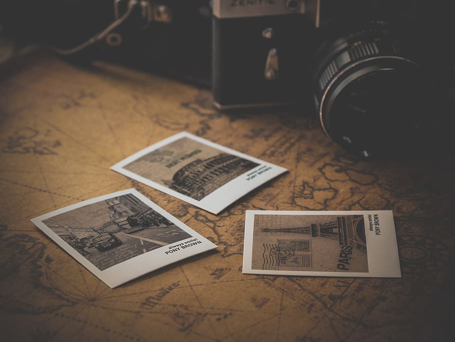 tiga kertas putih, tua, retro, antik, vintage, klasik, foto, peta, perjalanan, catatan