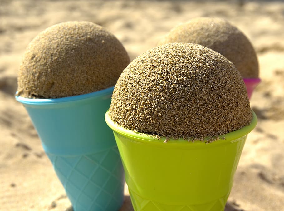 sand, form, ramekins, children toys, beach, ice, ice cream cone, ice mould, summer, sand beach