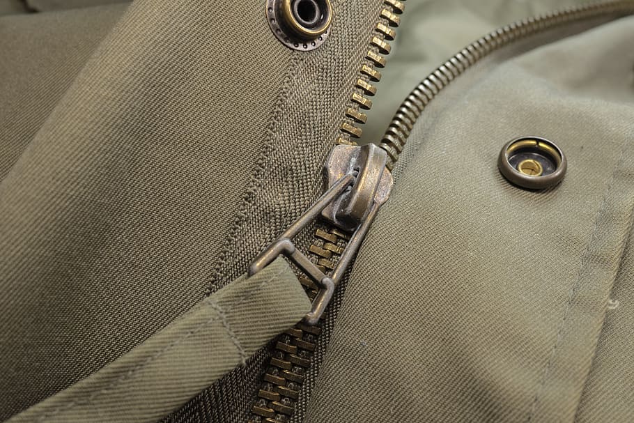 zip, closure, hack, detail, jacket, olive, press-studs, macro, close, green
