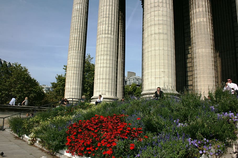 columns, church, madeleine, paris, flowering plant, flower, plant, architecture, built structure, nature