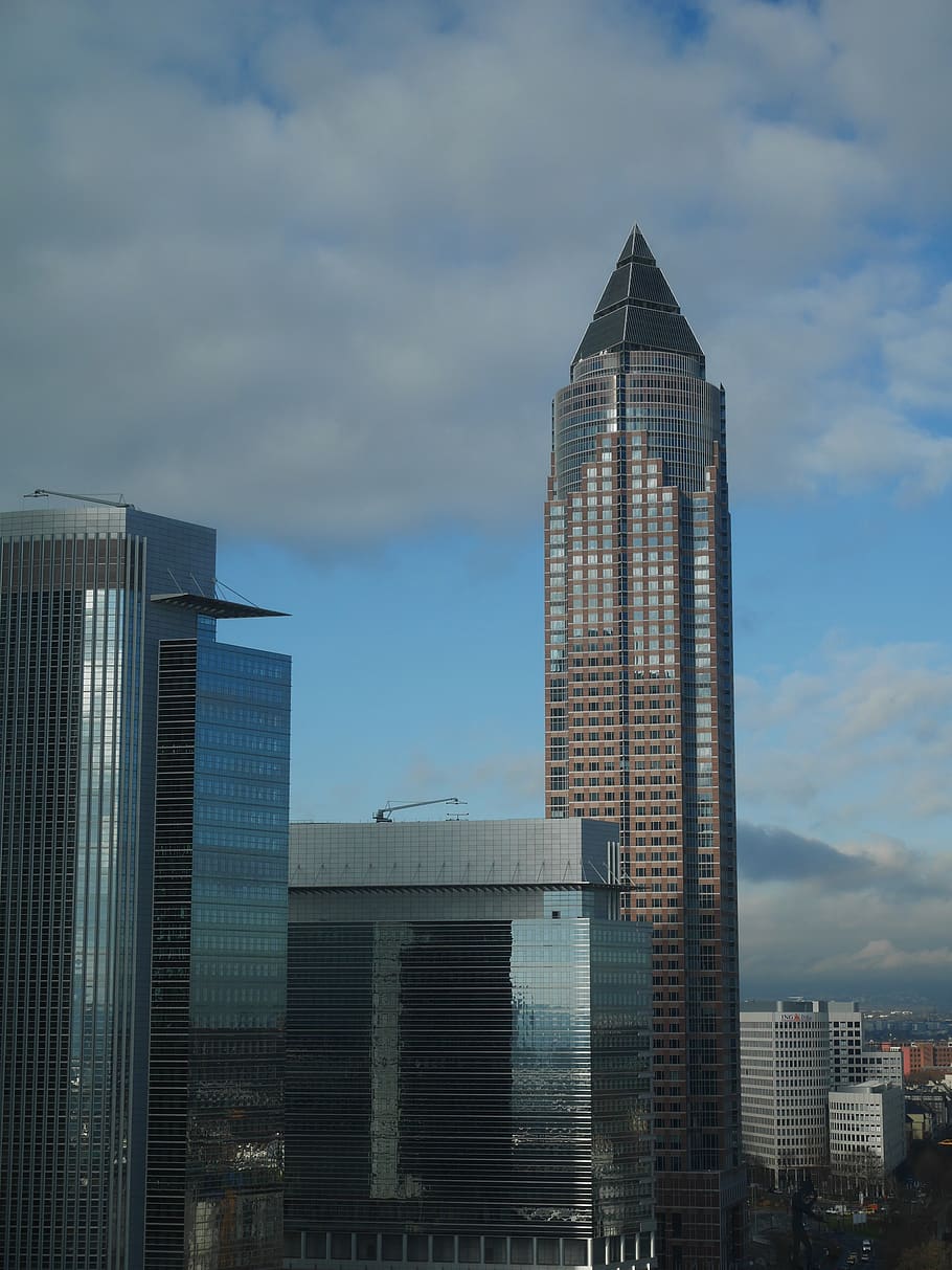 messeturm, frankfurt, architecture, skyscraper, building exterior, built structure, sky, building, cloud - sky, city
