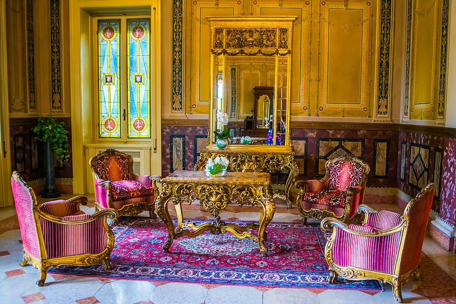 purple, padded, 4-piece, 4- piece sofa, set, victorian, furniture, luxury, vintage, antique