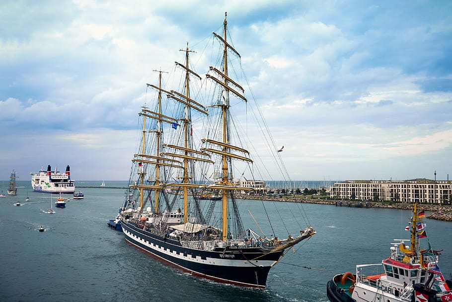 hanse sail, boat, ship, warnemünde, rostock, baltic sea, sail, shipping, traditional sailer, port city