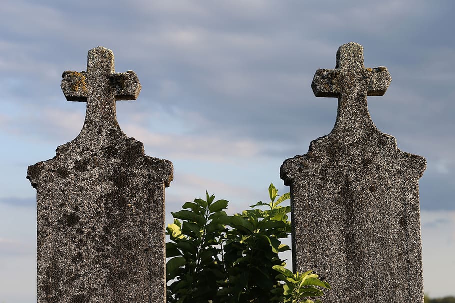 two old graves, crosses, gravestones, ancient, monuments, cemetery, outdoor, belief, religion, grave
