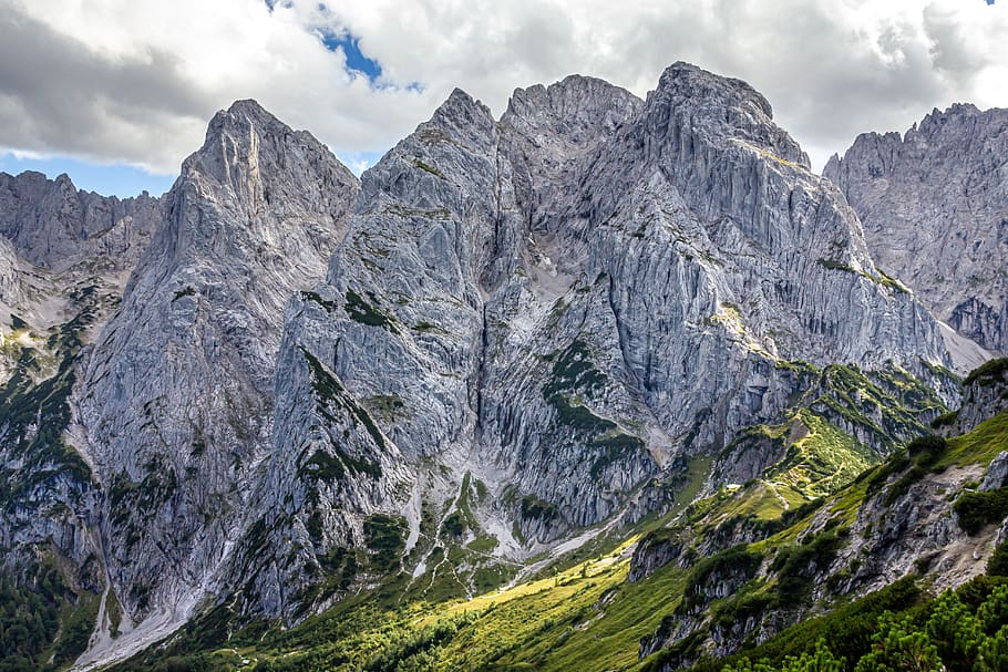 stripsen yoke, austria, mountains, massif, rock, nature, landscape, alpine, hiking, clouds