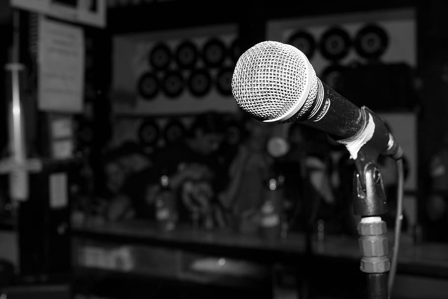 Rock, Bar, Microphone, Music, Acoustic, rock, bar, indoors, focus on foreground, close-up, day