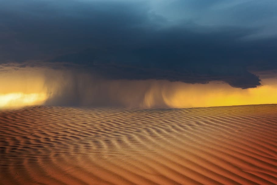 landscape, desert, storm, sand, clouds, sky, scenics - nature, sunset, beauty in nature, tranquility