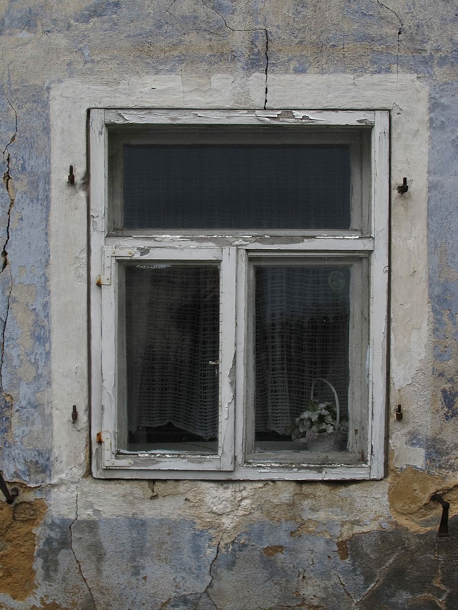 window, old window, window frames, old, glass, wooden windows, wall, facade, weathered, dirty
