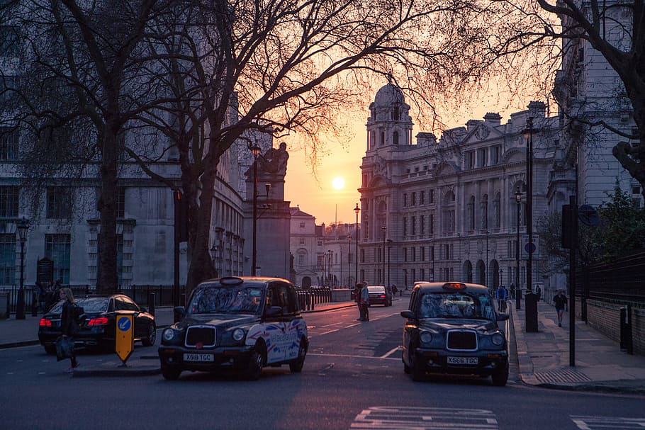 taksi London, ditangkap, matahari terbenam, sekitar, pusat, gambar, diambil, canon dslr, Westminster, London Pusat