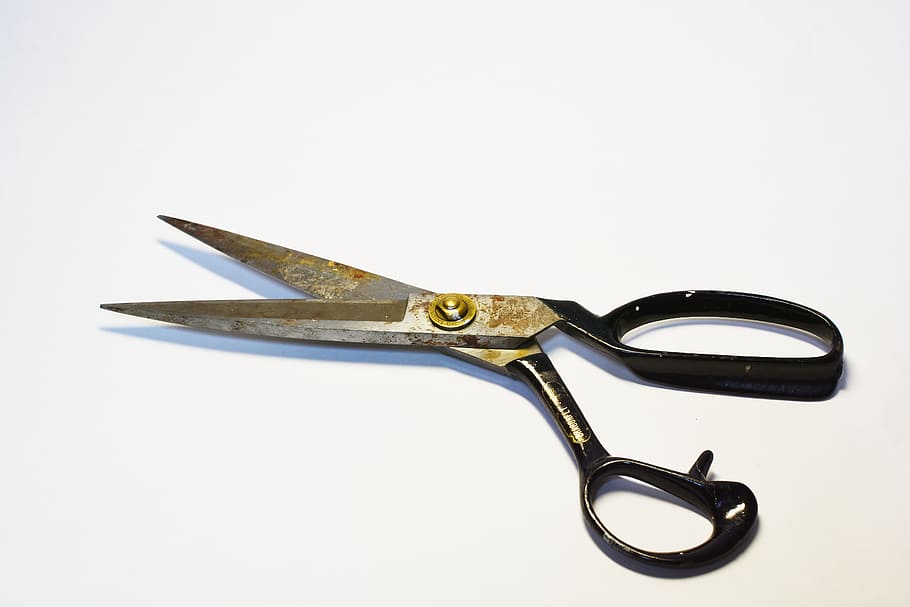 black handle scissors, Scissors, Tool, Old, Cutting, Incision, agency, metal, studio shot, work tool