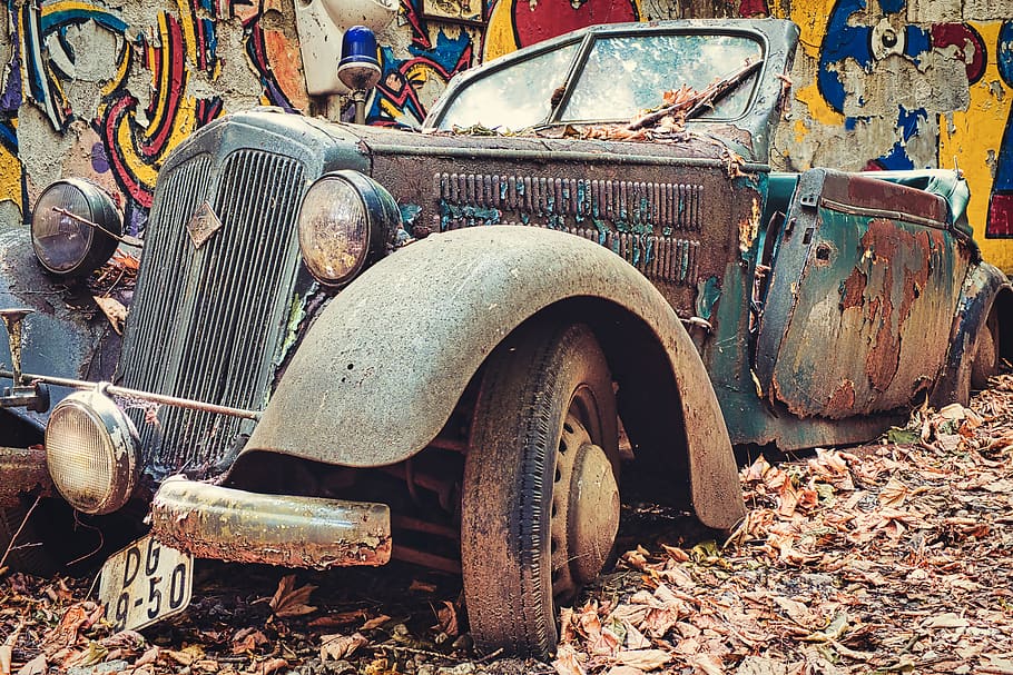 oldtimer, rusty, auto, old, rusted, turned off, scrap, lost place, mode of transportation, land vehicle