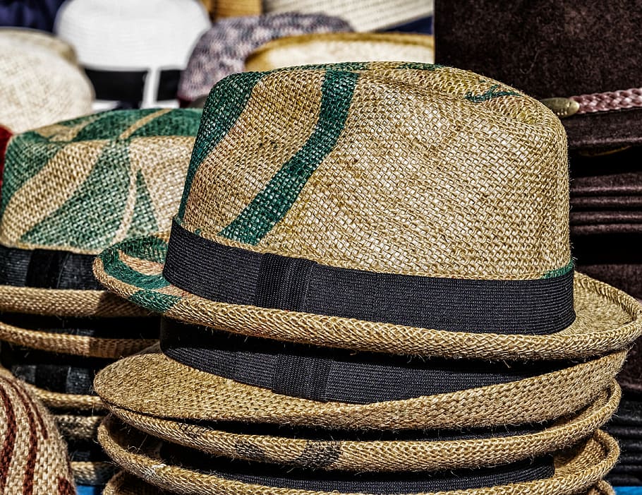 brown, green, fedora hats, hat, straw hat, sun protection, headwear, clothing, sun hat, braid