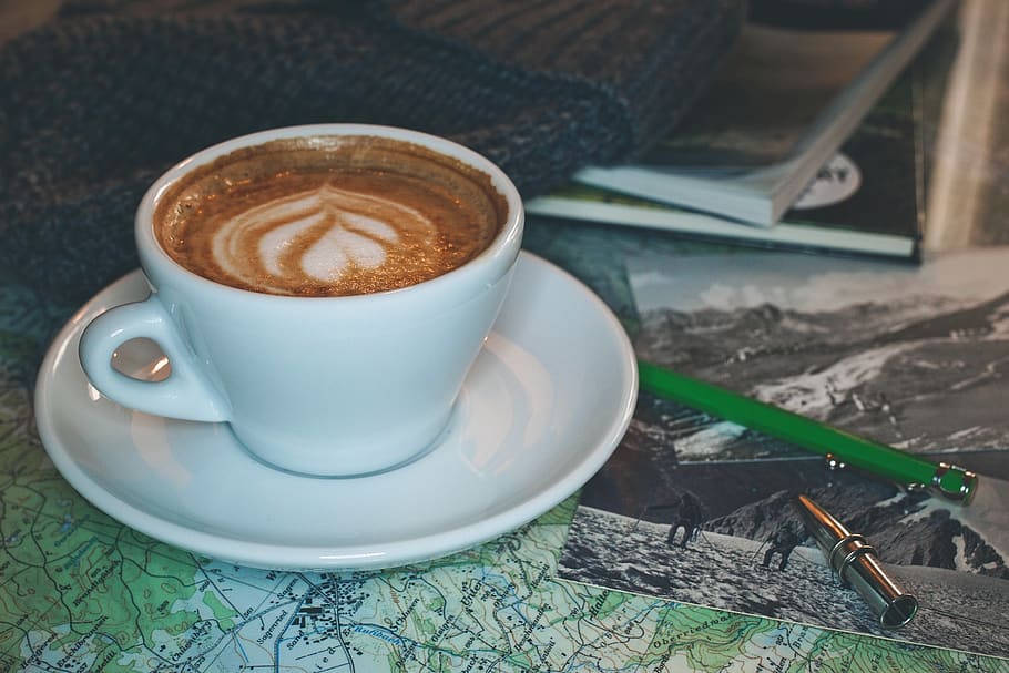 café, cappuccino, local, quente, cafeína, cartões postais, escrever, retrô, estilo, bebida