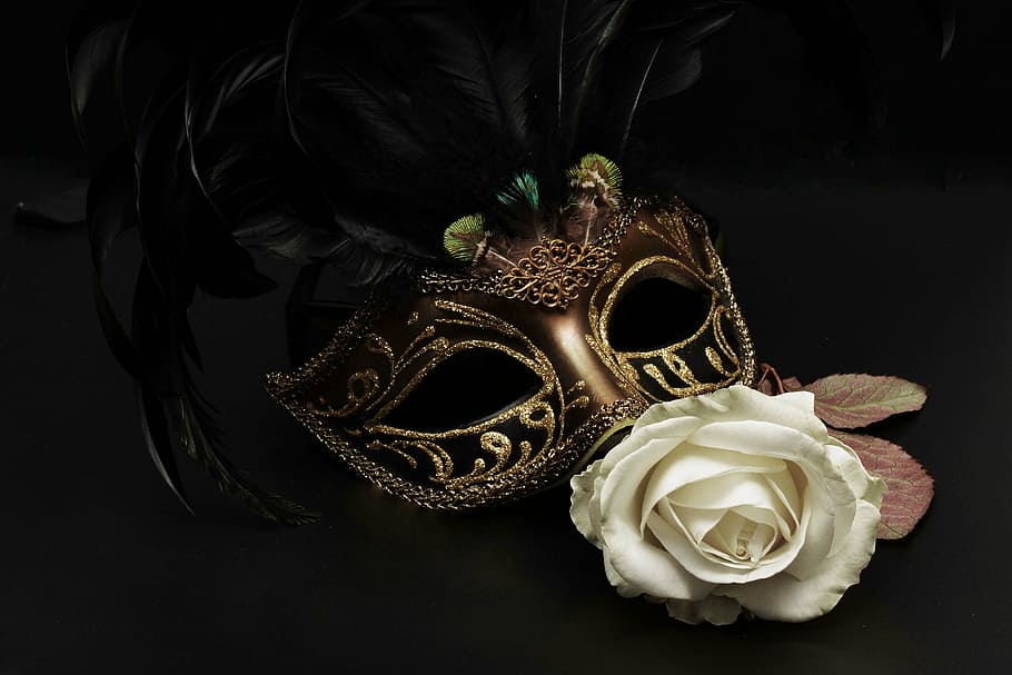 white, rose, brown, masquerade, mask, carnival, venice, mysterious, close, romance