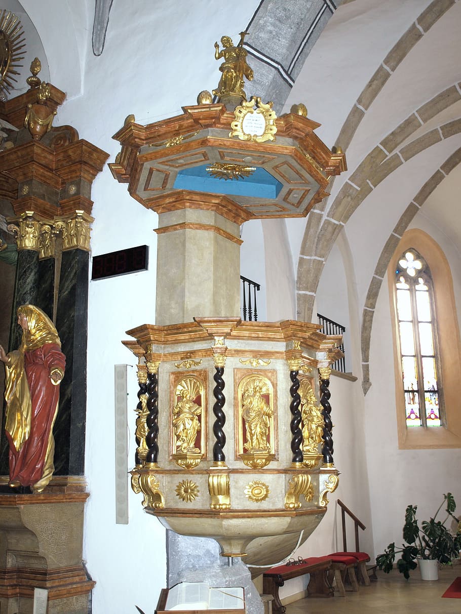 euratsfeld, hl johannes, pulpit, interior, decorated, gold, religious, christianity, spirituality, catholic