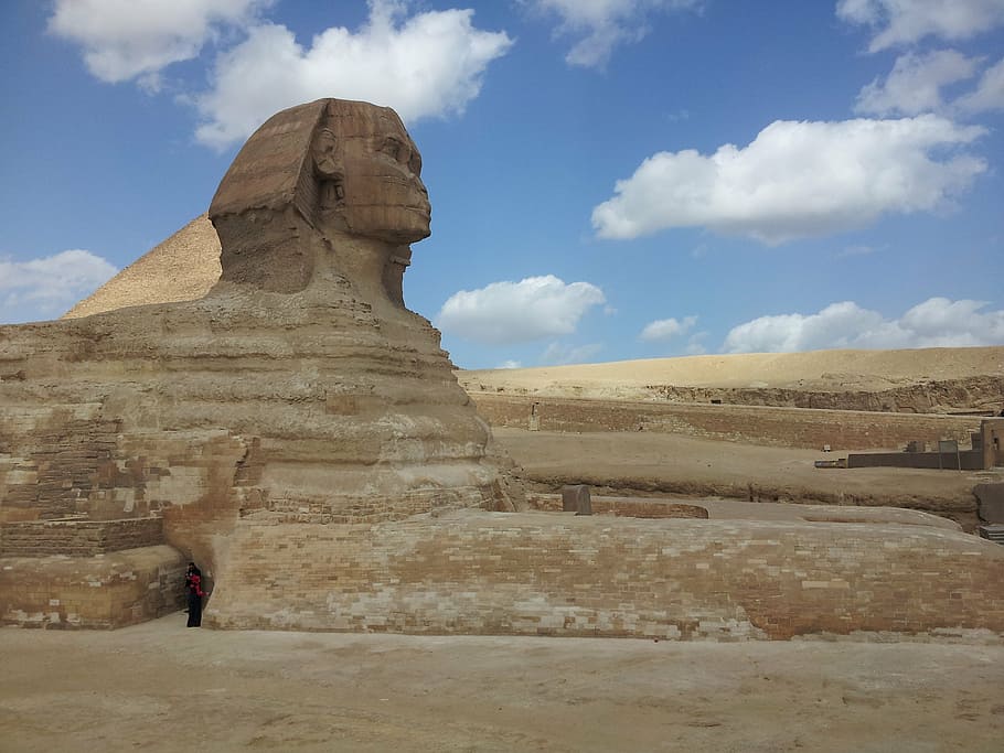 great, sphinx, egypt, giza, desert, stone, history, pyramid, cloud - sky, sky