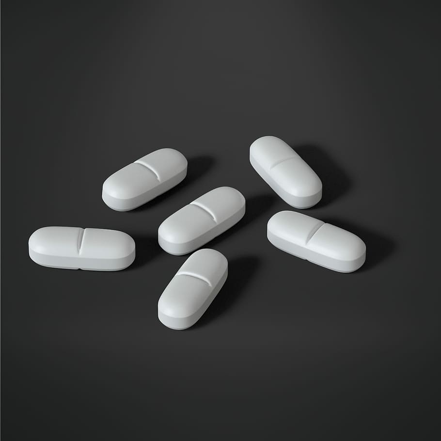 seis, oval, branco, comprimidos de medicação, médicos, tratamento, pílula, cápsula, cura, doença
