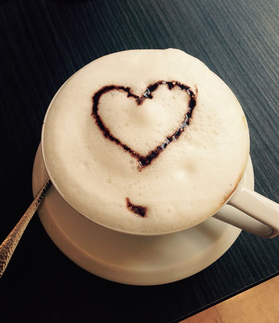 photography, coffee latte, heart, cup, cappuccino, love, coffee, milchschaum, cafe, coffee drink