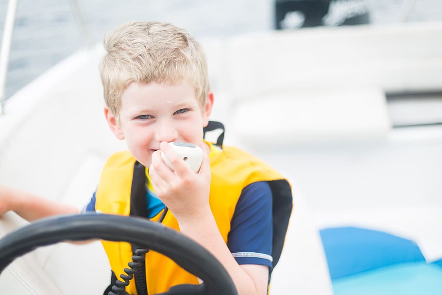 child, boat, kid, boy, sailing, young, recreation, outdoors, vacation, play