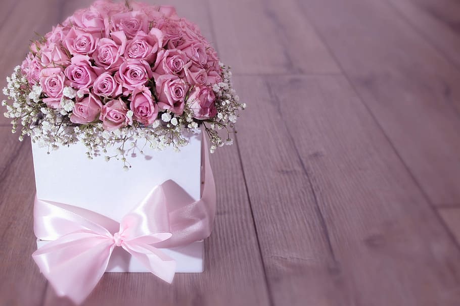 ピンク, バラ, ボックス, 花, 花束, 色, 花を送る, 花を送るサービス, 花びら, ロマンチック