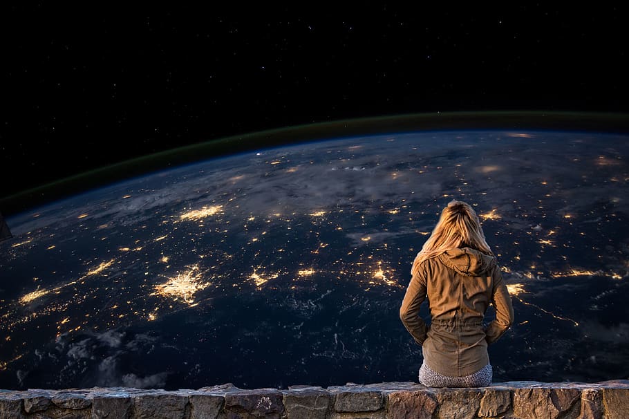 espaço, planeta, terra, astronomia, sozinho, maravilha, globo, noite, pessoas, pessoas reais