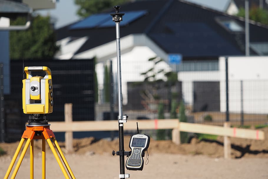 surveying, geodesy, equipment, instrument, land surveyor, stakeout, focus on foreground, day, built structure, architecture