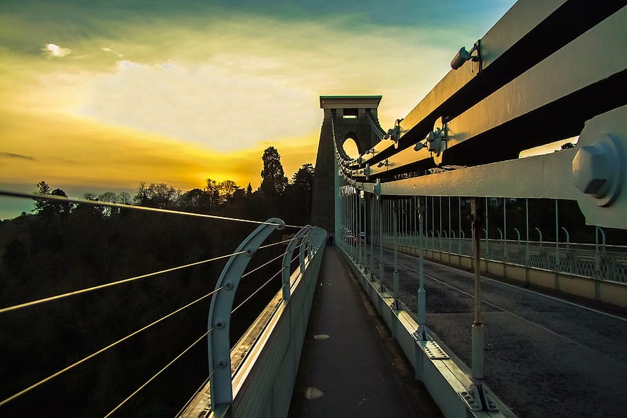 bristol, bridge, building, bridge - Man Made Structure, sunset, transportation, suspension Bridge, sky, architecture, built structure