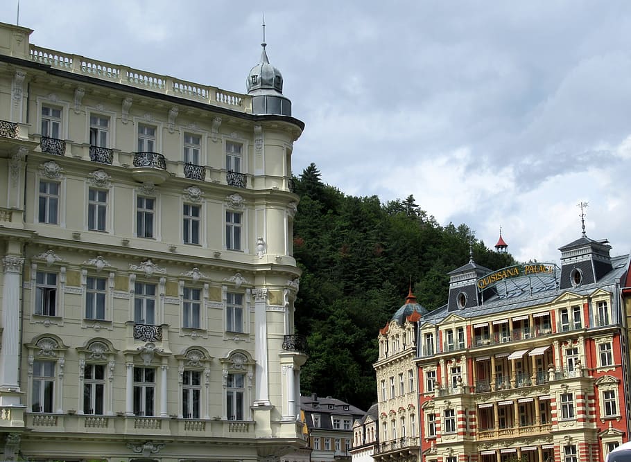 karlovy vary, hotels, buildings, building exterior, built structure, architecture, cloud - sky, sky, building, nature