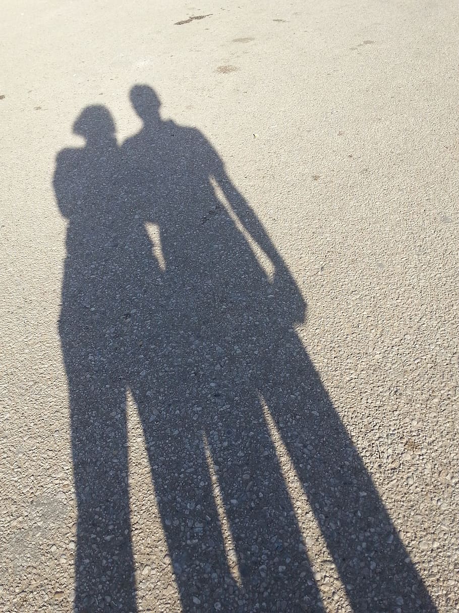 shadows, people, friends, together, love, silhouette, street, men, two people, shadow