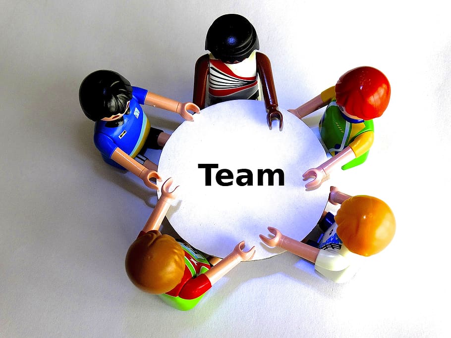 team, table, playmobil, round table, talk, consulting, marketing, family, session, company