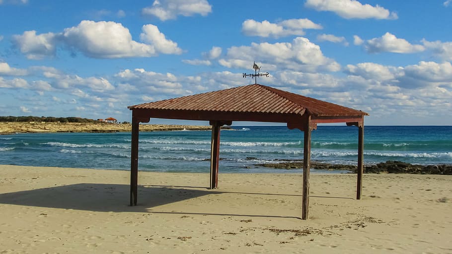 cyprus, ayia napa, beach, kiosk, land, sky, water, sea, sand, architecture