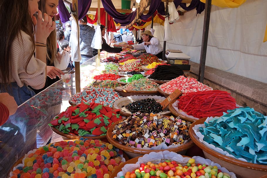 sell, retail, market, shopping, candy, sweets, mallorca, march, palma, choice