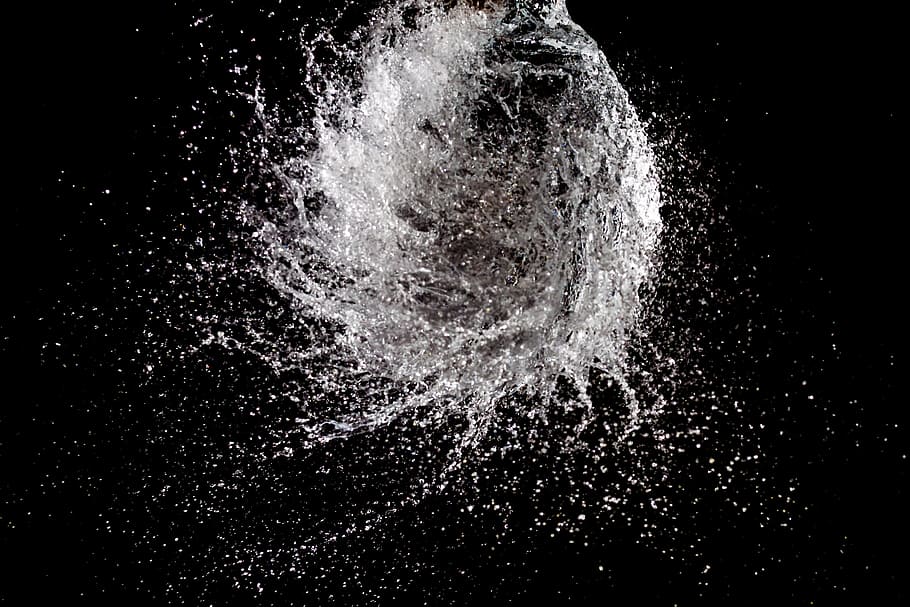 water, high speed, balloon, motion, black background, studio shot, splashing, exploding, nature, indoors