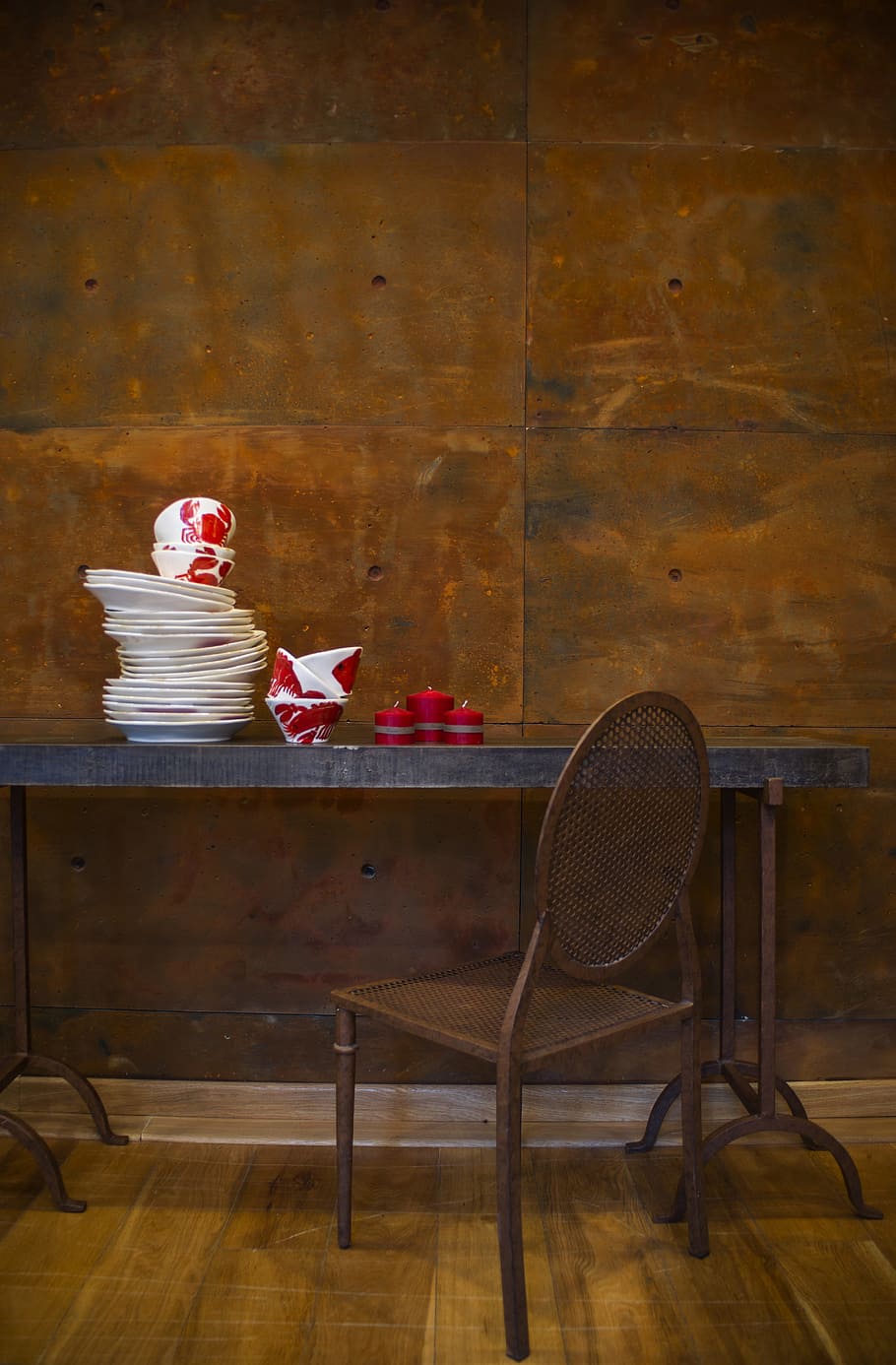 table, chair, furniture, plate, brown, decoration, beautiful, architecture, home, composition