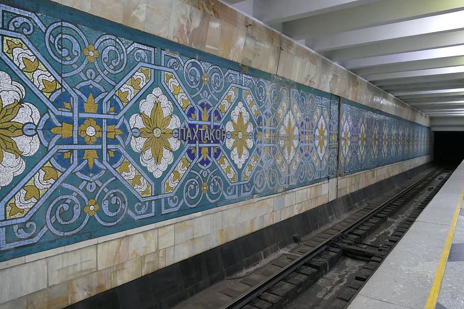 tashkent, uzbekistan, asia tengah, jalan sutra, ubahn, metro, lalu lintas, transportasi, kereta bawah tanah, mosaik