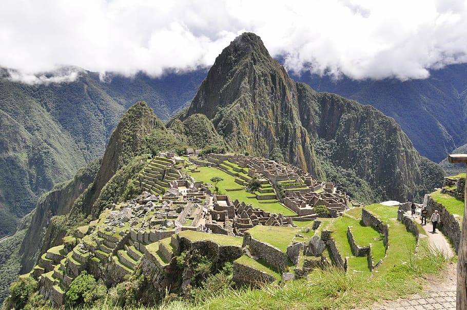 terraços de arroz, vista panorâmica, peru, andes, montanhas, céu, machu picchu, inca, arquitetura, turismo