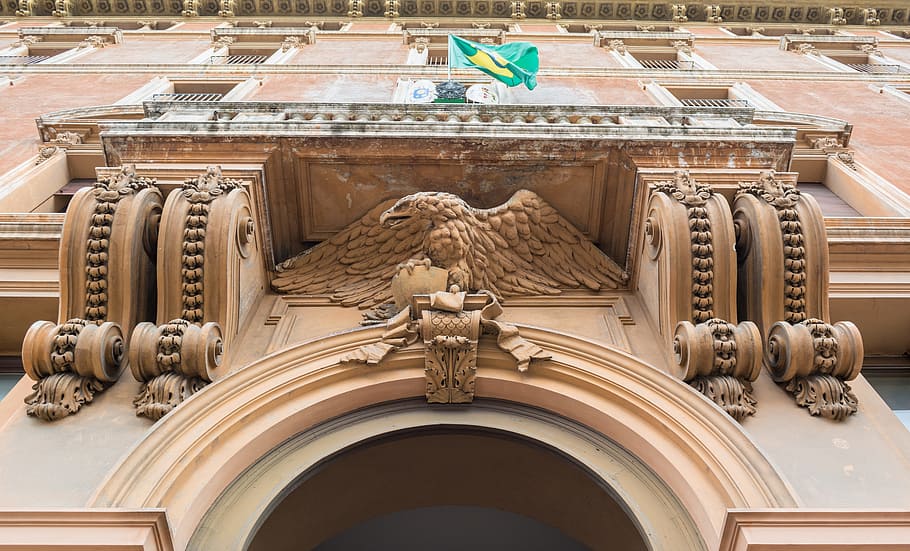 embassy, brazil, rome, italy, flag, eagle, art and craft, architecture, built structure, sculpture