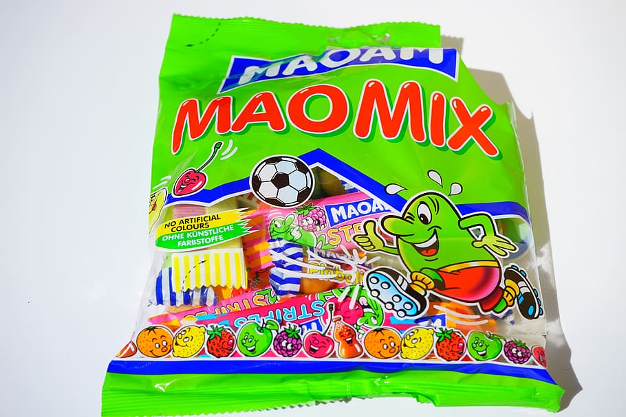 bag, candy bag, maoam, open, touched on, chewy candy, maomix, maoam maomix, packed, packaging