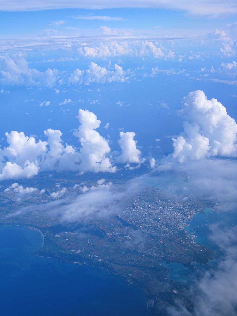 Aerial Photograph, Cloud, Sea, Sky, white, blue, okinawa, antomasako, japan, island