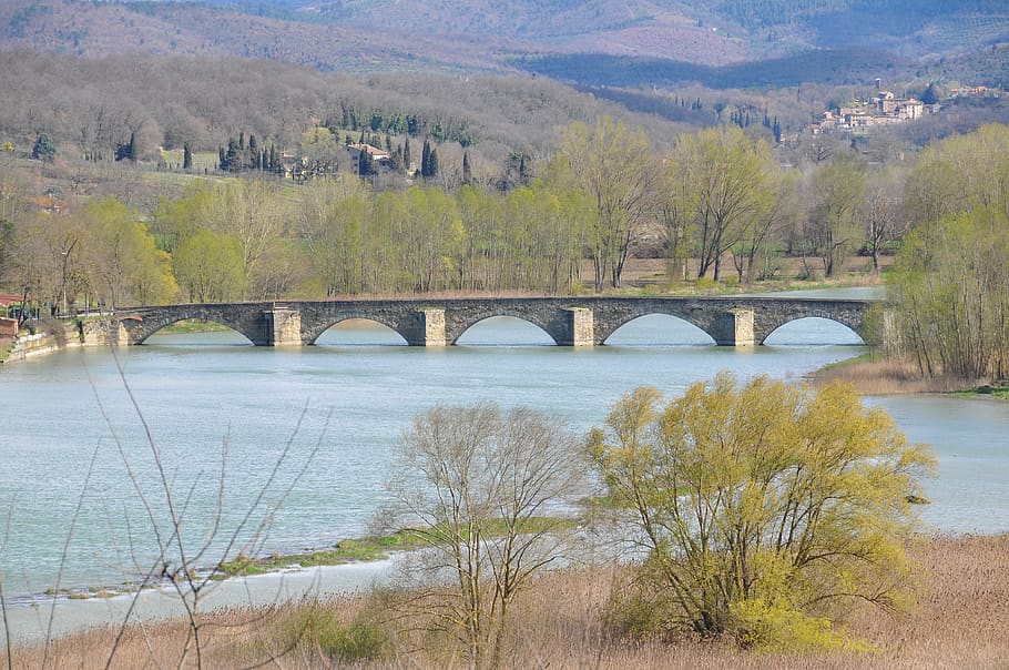 bridge, ponte buriano, mona lisa, river, arno, water, tuscany, connection, bridge - man made structure, architecture