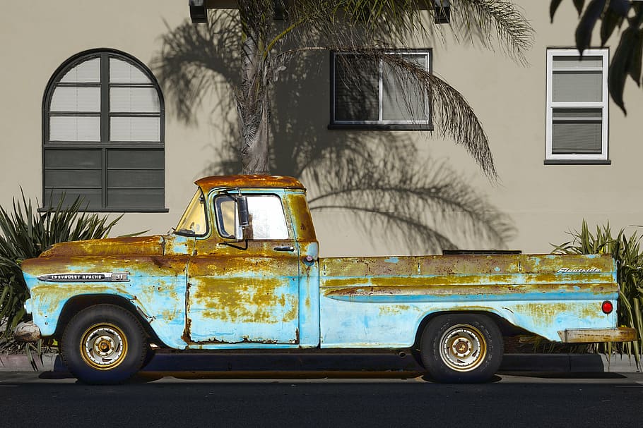 camión, pick-up, oxidado, 1959 chevy apache, modo de transporte, vehículo de motor, transporte, vehículo terrestre, automóvil, estructura construida