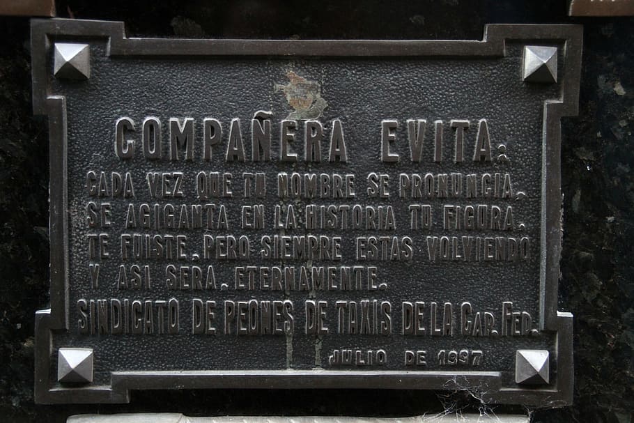 eva peron, cemetery, buenos aires, monument, graveyard, argentina, recoleta, text, communication, western script