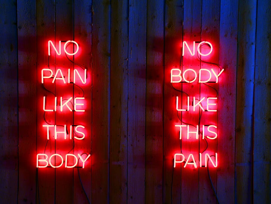 two, neon signages, nighttime, Neon Light, Pain, Body, Neon Lamp, red, neon, lighting