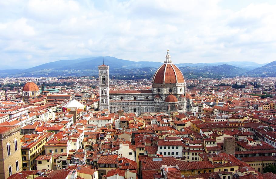 landscape photography, building, houses, cumulus clouds, florence, city, italy, il duomo, duomo, view