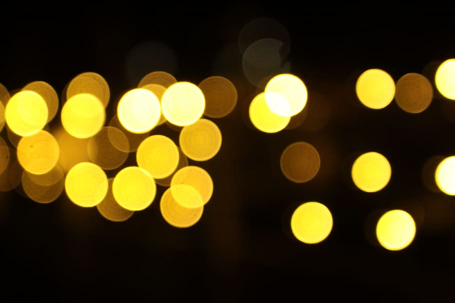 Bokeh, Lens, Out Of Focus, illuminated, defocused, night, yellow, street light, black background, abstract