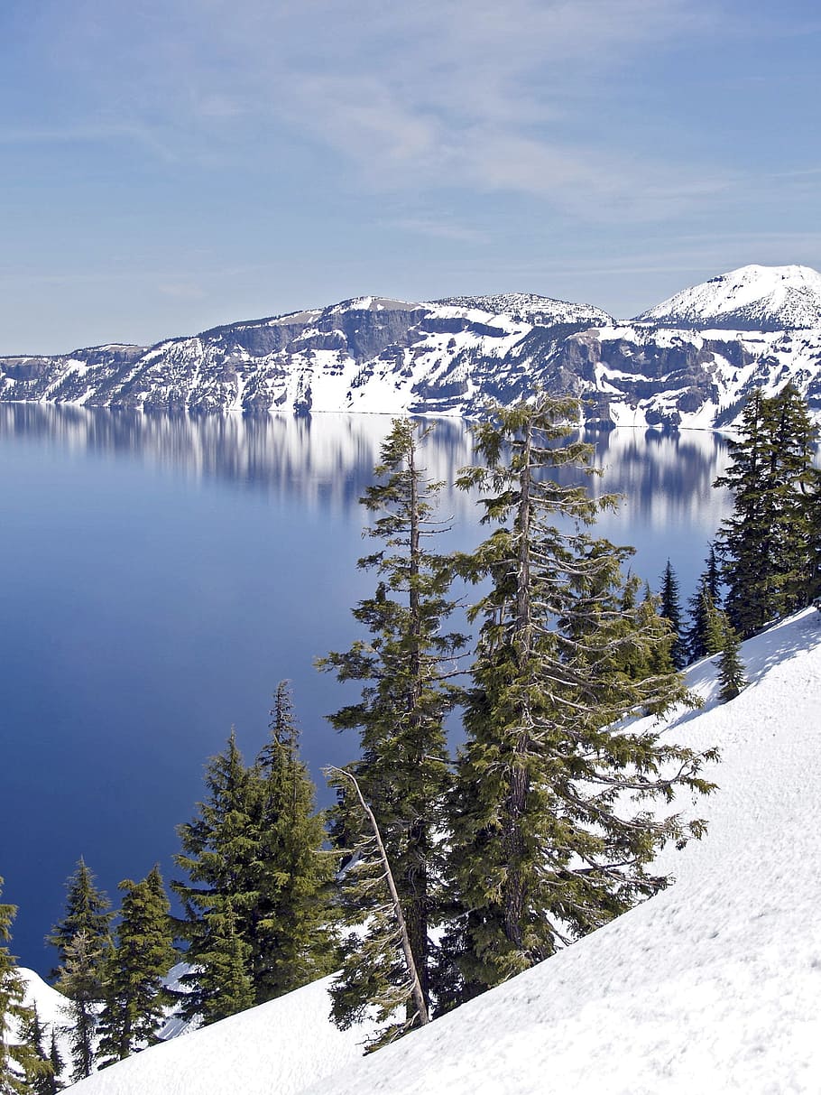 Kawah, Danau, Oregon, Amerika Serikat, Biru Tua, lanskap, musim dingin, air, alam, pemandangan