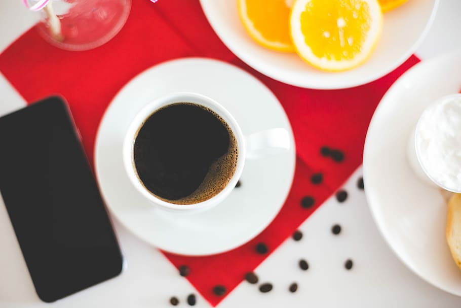 朝食トレイ, カップ, コーヒー, 朝食, トレイ, コーヒーカップ, ドリンク, 食品, 新鮮で健康的な, iphone